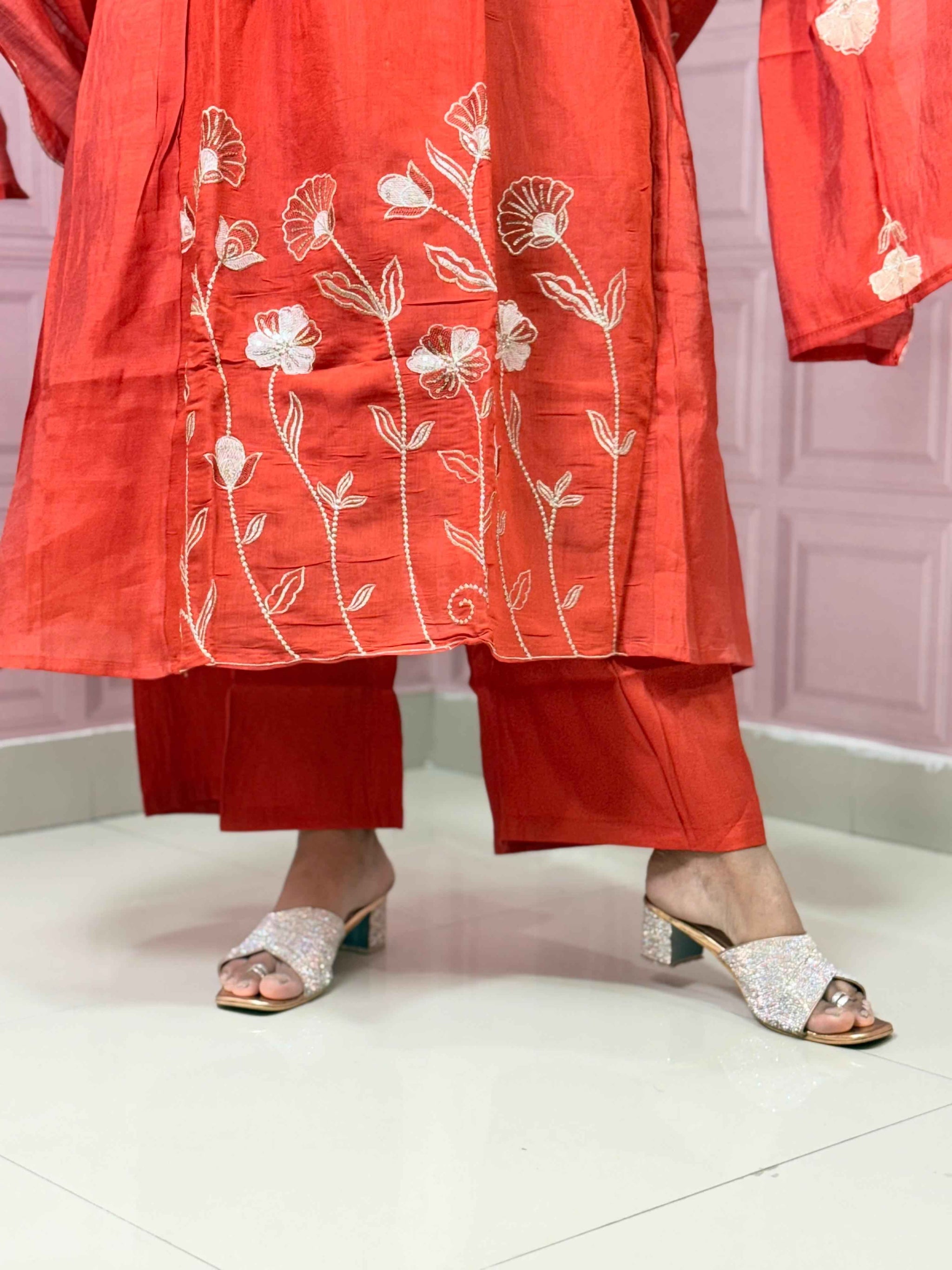 Pure Mul chanderi Anarkali with embroidery