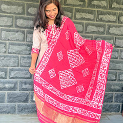 Beige color Anarkali with batik patch with real mirror work with beautiful silk dupatta