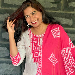 Beige color Anarkali with batik patch with real mirror work with beautiful silk dupatta