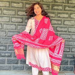 Beige color Anarkali with batik patch with real mirror work with beautiful silk dupatta
