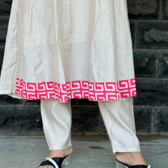 Beige color Anarkali with batik patch with real mirror work with beautiful silk dupatta