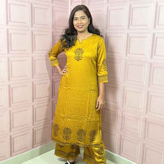 Pure Gajji silk mustard yellow color co-ord set