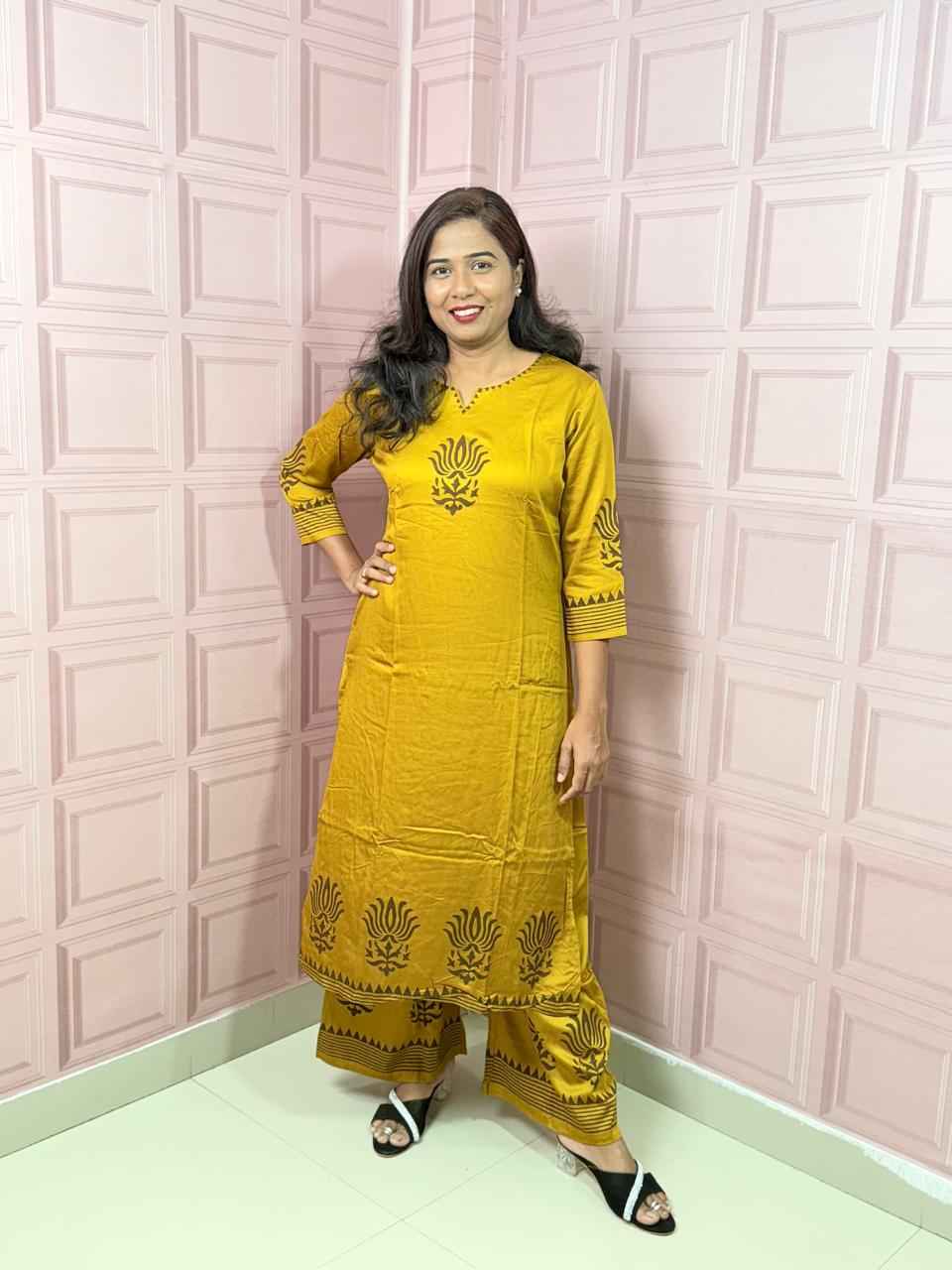 Pure Gajji silk mustard yellow color co-ord set