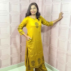 Pure Gajji silk mustard yellow color co-ord set