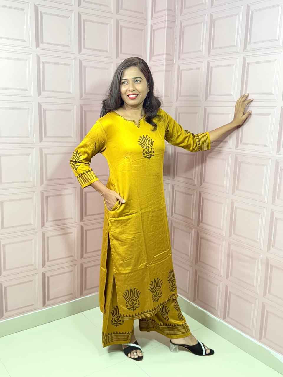 Pure Gajji silk mustard yellow color co-ord set