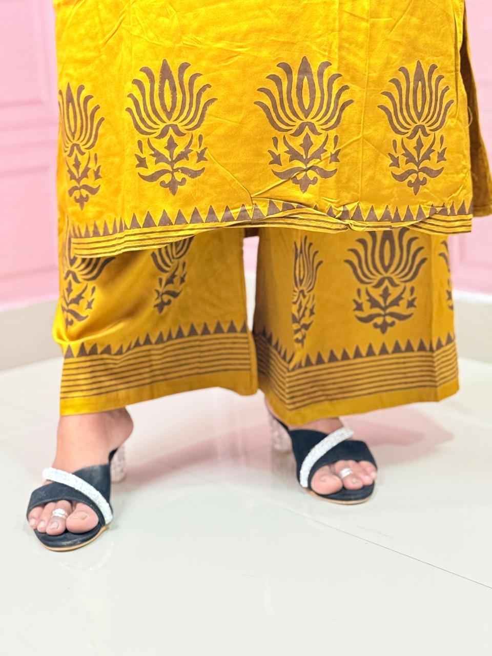 Pure Gajji silk mustard yellow color co-ord set