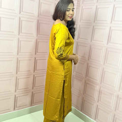 Pure Gajji silk mustard yellow color co-ord set
