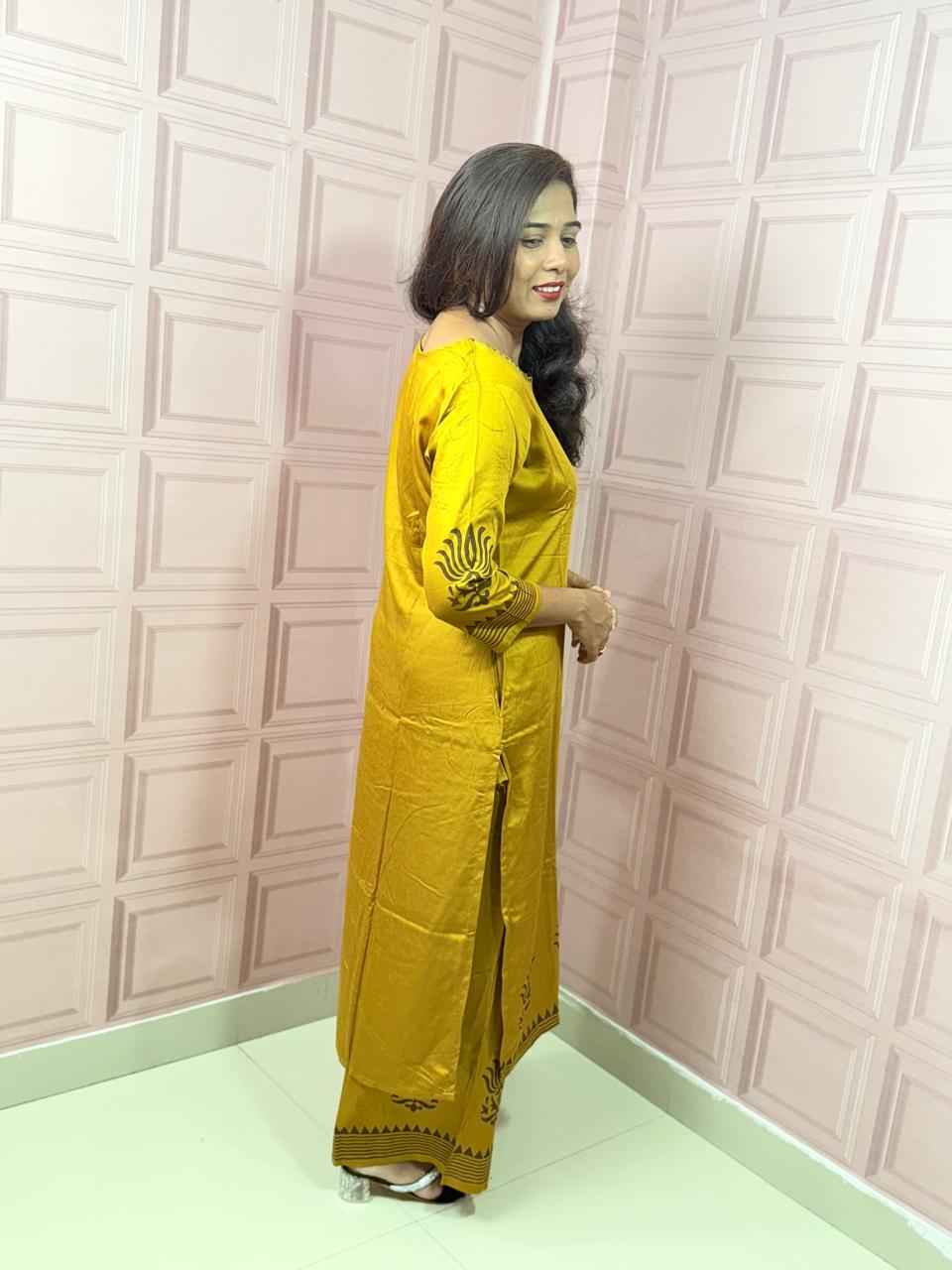 Pure Gajji silk mustard yellow color co-ord set