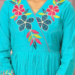 Pure Mul Chanderi Anarkali in sky blue color with embroidery