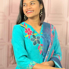 Pure Mul Chanderi Anarkali in sky blue color with embroidery