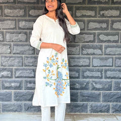 Cotton flex Co-ord set with Peacock embroidery