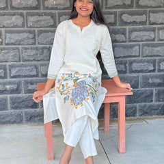 Cotton flex Co-ord set with Peacock embroidery