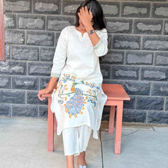 Cotton flex Co-ord set with Peacock embroidery