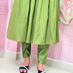Green  Pure mul chanderi Anarkali with embroidery work