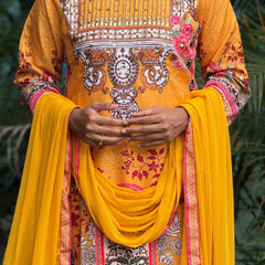 Lichi Linen Cotton straight kurta set with digital print and handwork