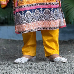 Lichi Linen Cotton straight kurta set with digital print and handwork