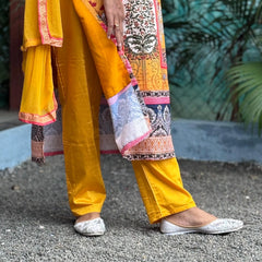 Lichi Linen Cotton straight kurta set with digital print and handwork