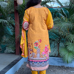 Lichi Linen Cotton straight kurta set with digital print and handwork