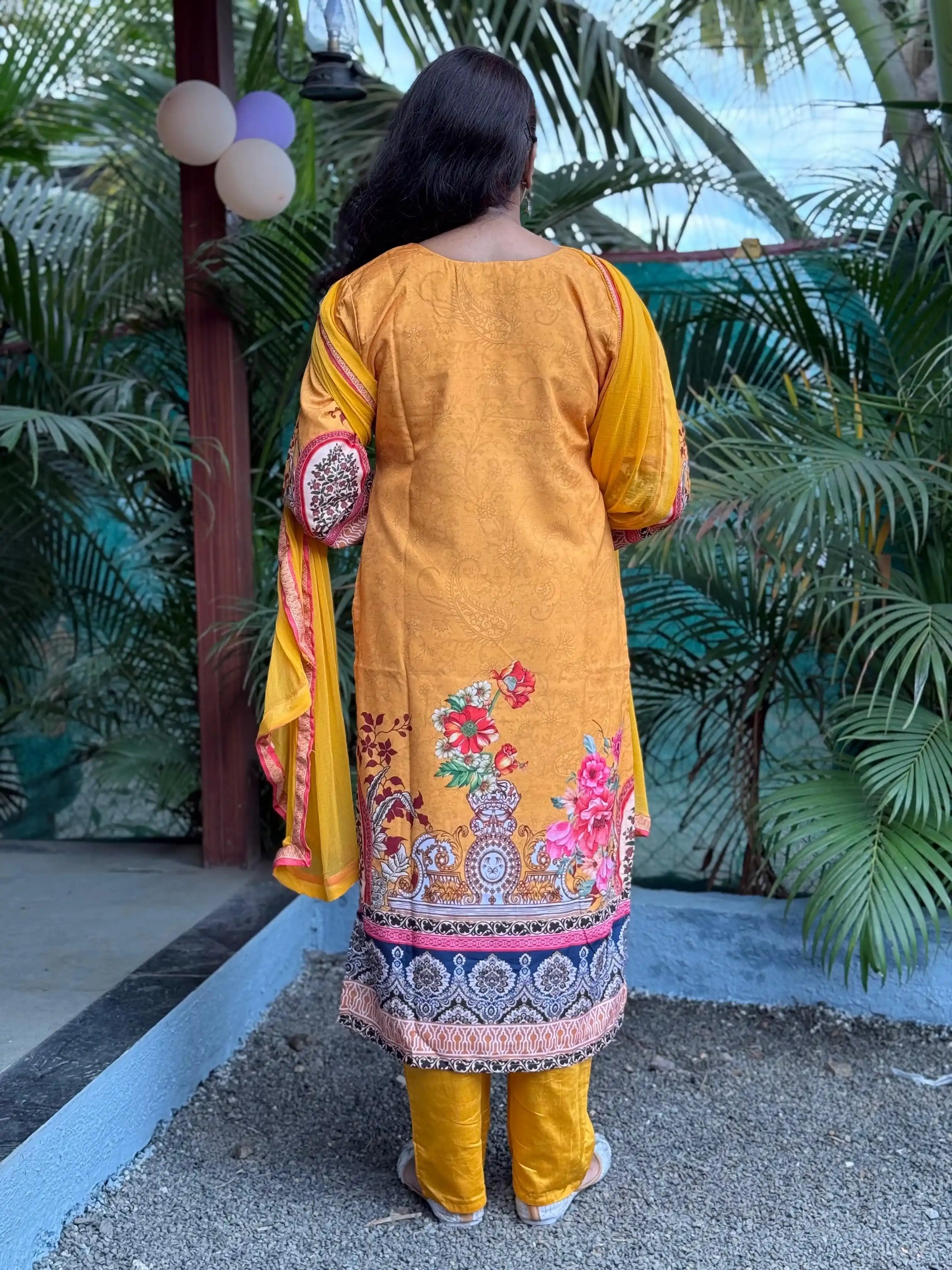 Lichi Linen Cotton straight kurta set with digital print and handwork