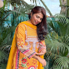 Lichi Linen Cotton straight kurta set with digital print and handwork