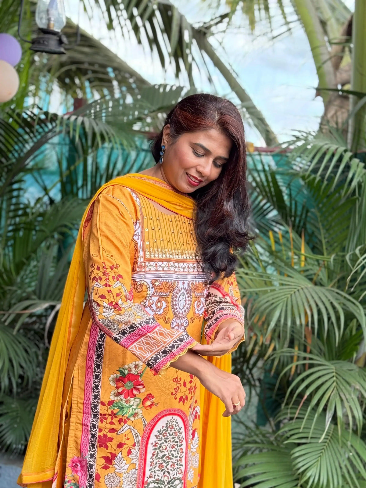 Lichi Linen Cotton straight kurta set with digital print and handwork