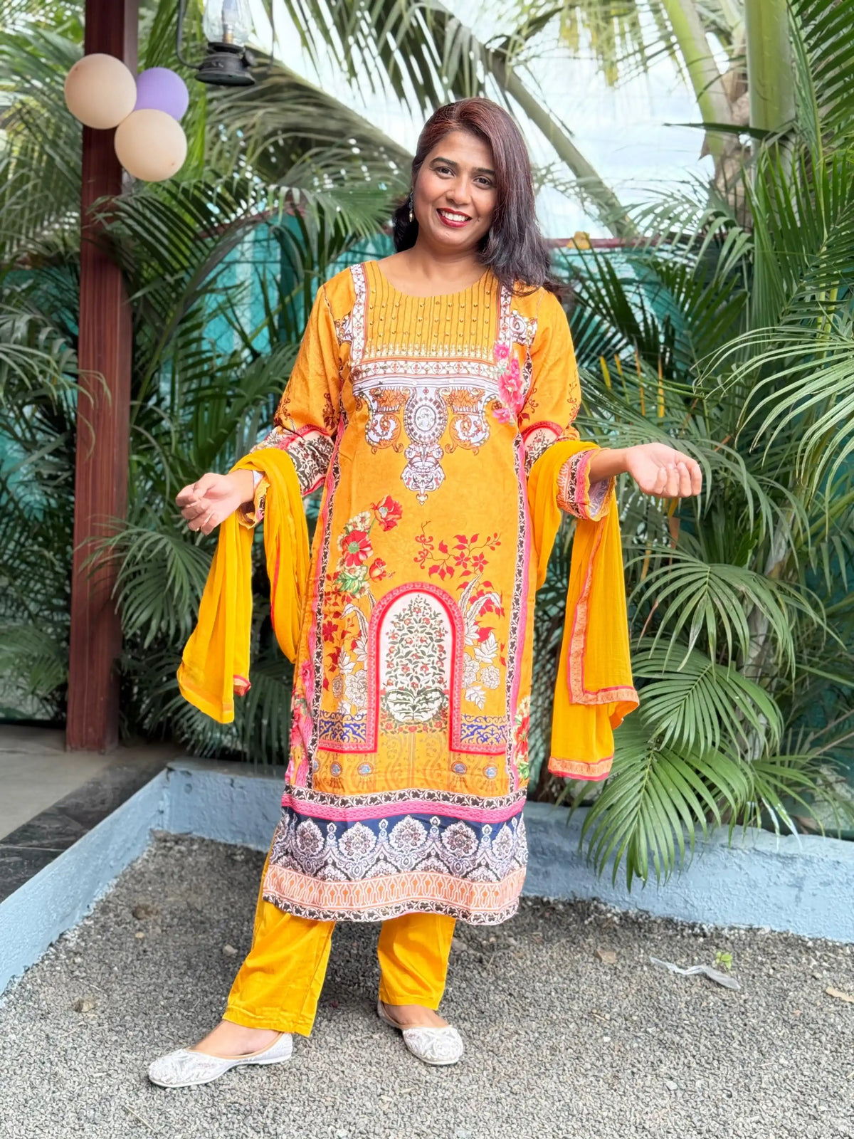 Lichi Linen Cotton straight kurta set with digital print and handwork