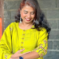 Lime green color Pure Mul chanderi Anarkali