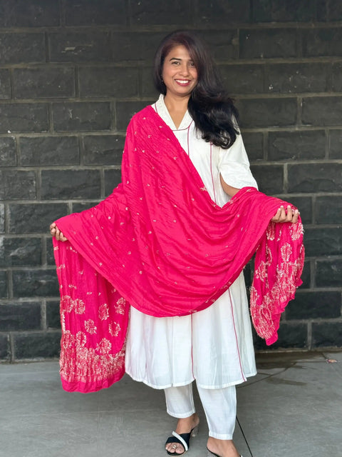 White  Anarkali with beautiful silk dupatta