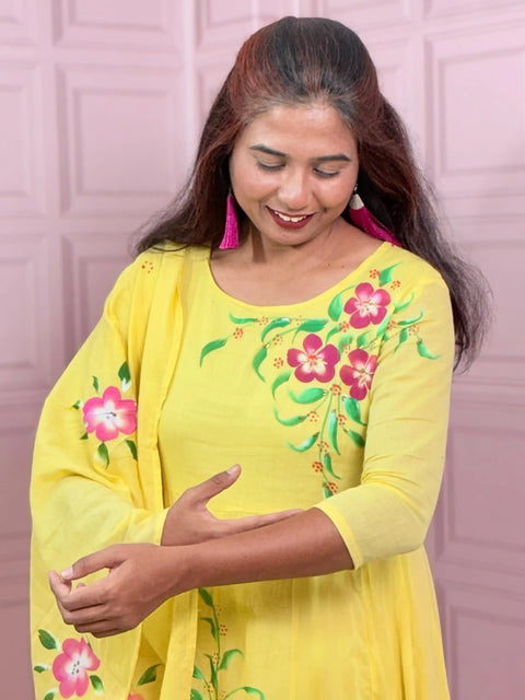 Pure Mul cotton Anarkali with hand paint