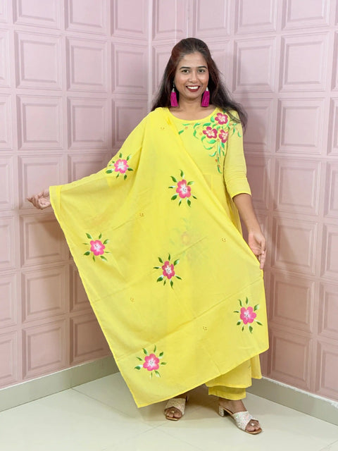 Pure Mul cotton Anarkali with hand paint
